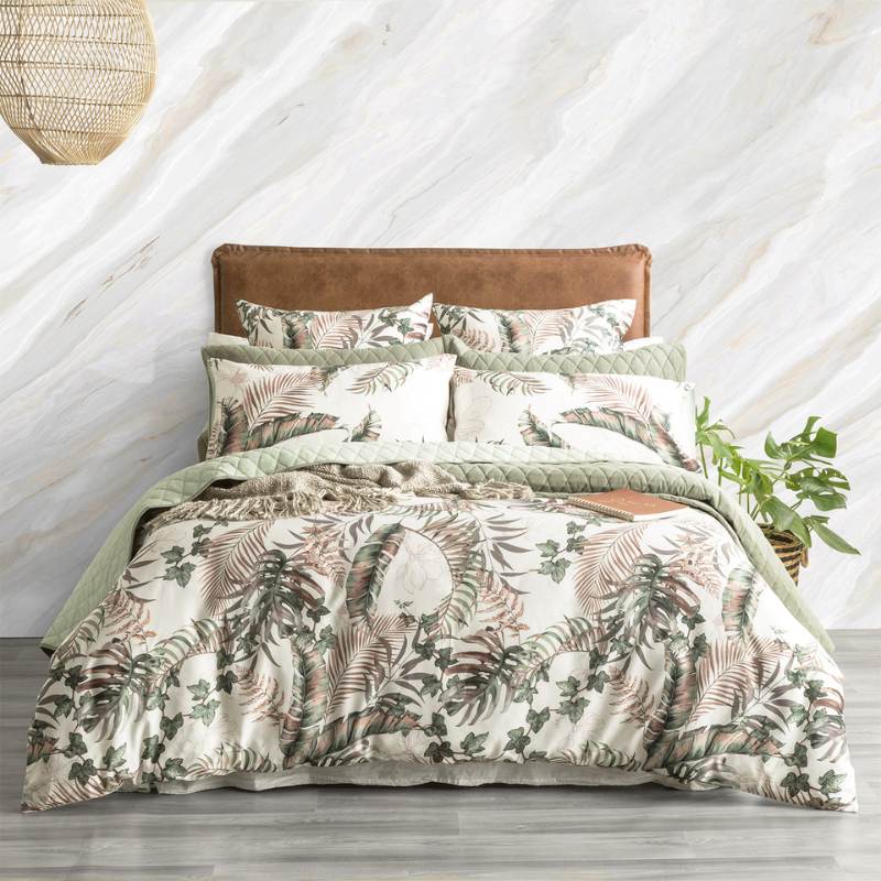 Renee Taylor 300 Thread Count Cotton Reversible Palm Cove Pearl Quilt Cover Set