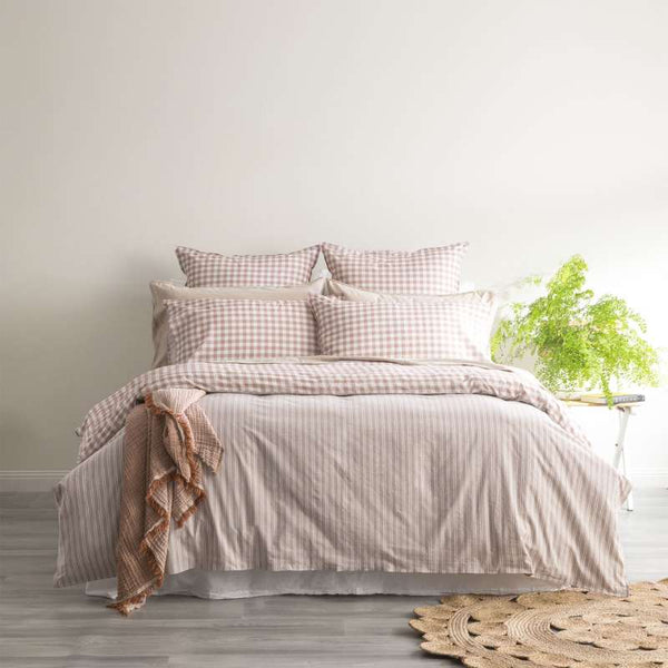 Renee Taylor Alison Yarn Dyed Cotton Reversible Clay Quilt Cover Set