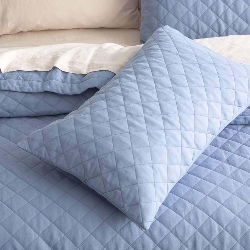Renee Taylor Cavallo Stone Washed French Linen Quilted Denim Coverlet Set