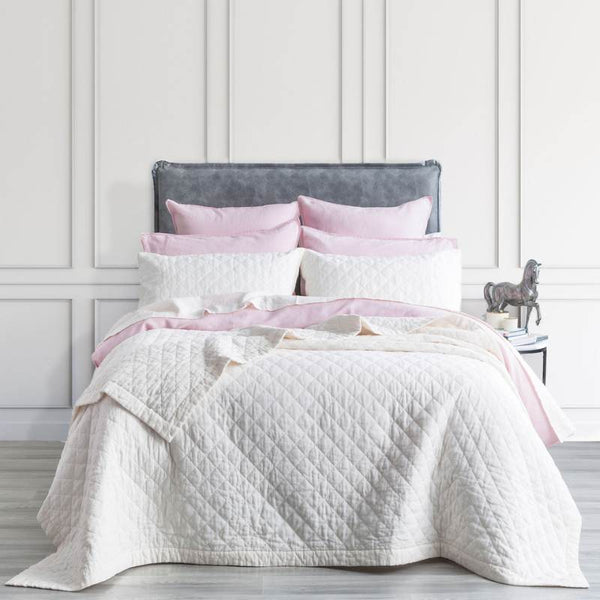 Renee Taylor Cavallo Stone Washed French Linen Quilted White Coverlet Set