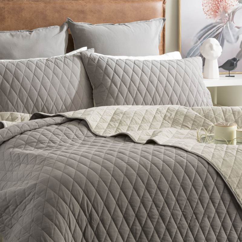 Renee Taylor Diamante Vintage Stone Washed Quilted Charcoal Coverlet Set