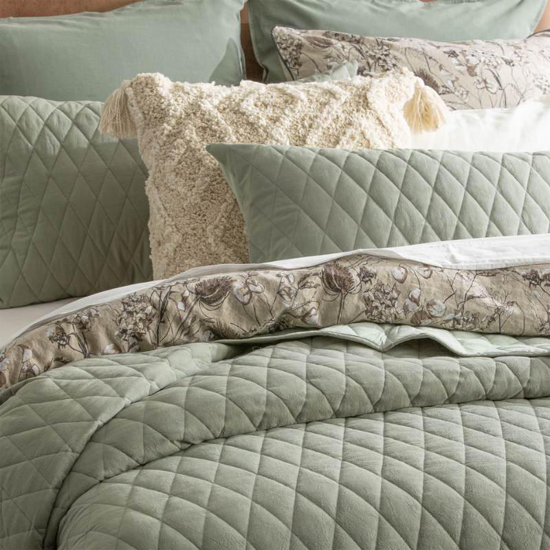 Renee Taylor Diamante Vintage Stone Washed Quilted Juniper Coverlet Set