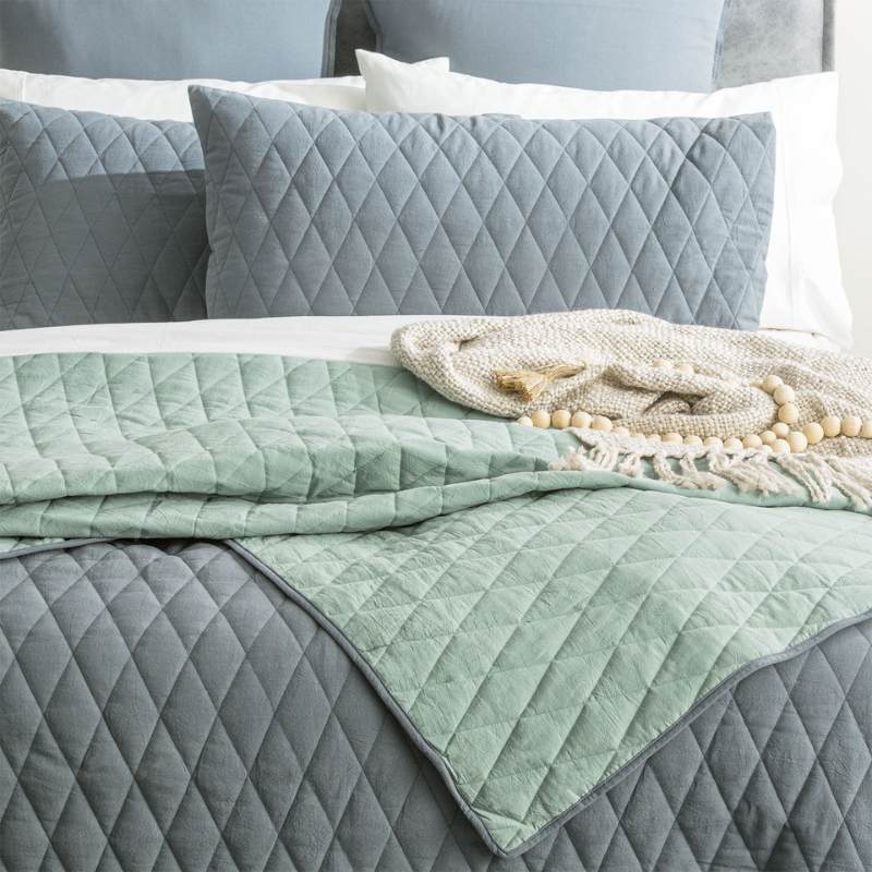 Renee Taylor Diamante Vintage Stone Washed Quilted Mineral Coverlet Set