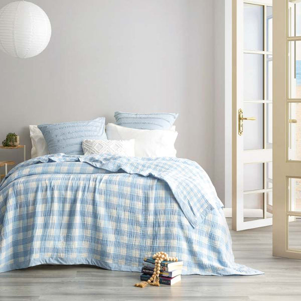 Renee Taylor Gingham Washed Cotton Textured Blanket