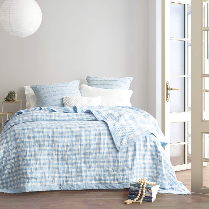 Renee Taylor Gingham Washed Cotton Textured Blanket
