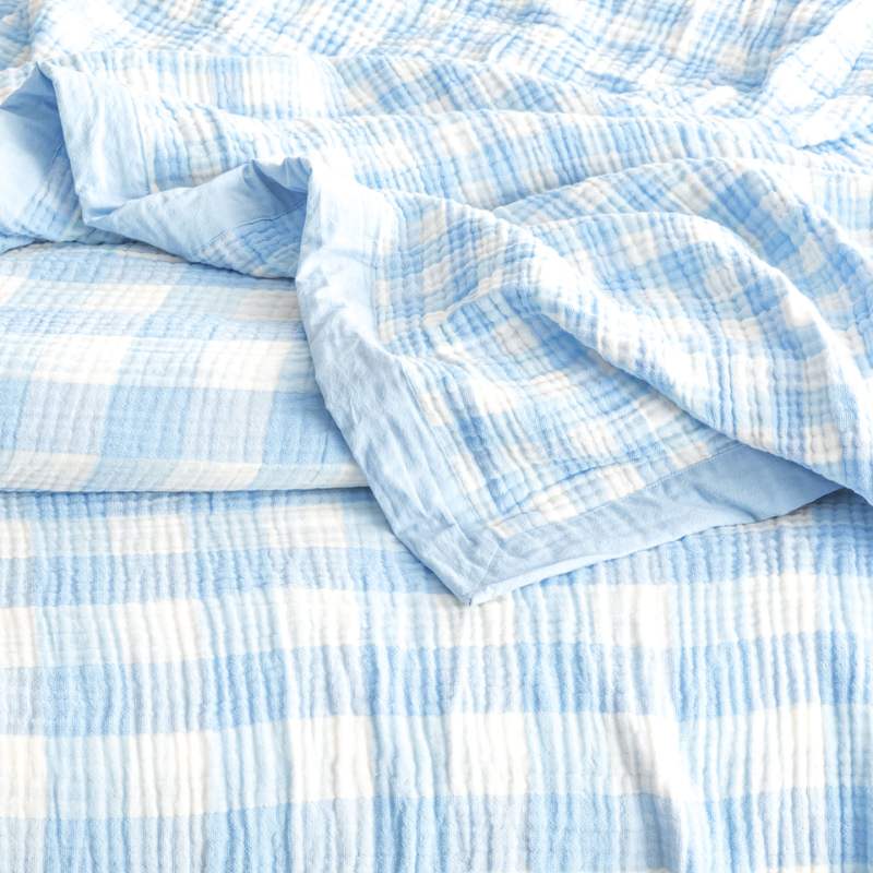 Renee Taylor Gingham Washed Cotton Textured Blanket