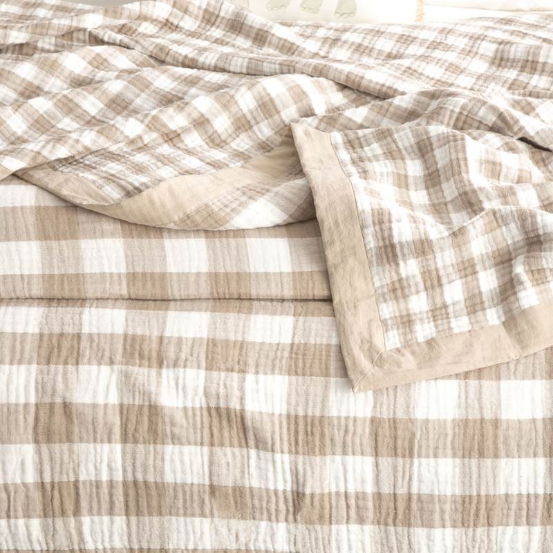 Renee Taylor Gingham Washed Cotton Textured Blanket