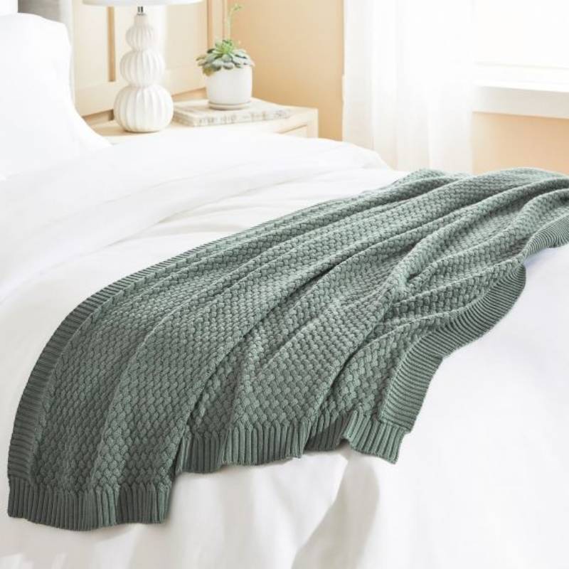 Renee Taylor Lenni Cotton Knitted Forest Throw (6997416640556)