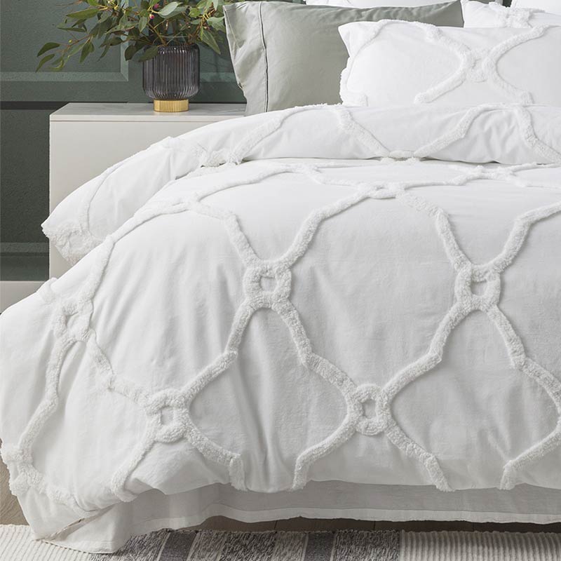 Renee Taylor Moroccan Cotton Chenille White Quilt Cover Set (6563470901292)
