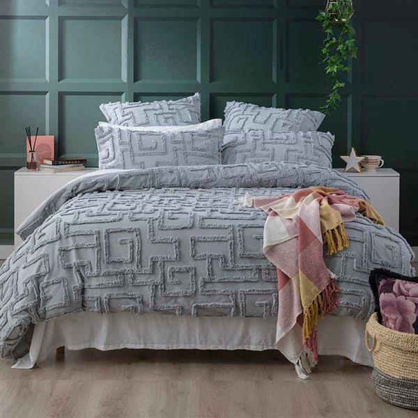 Renee Taylor Riley Cotton Chenille Silver Quilt Cover Set (6998752919596)