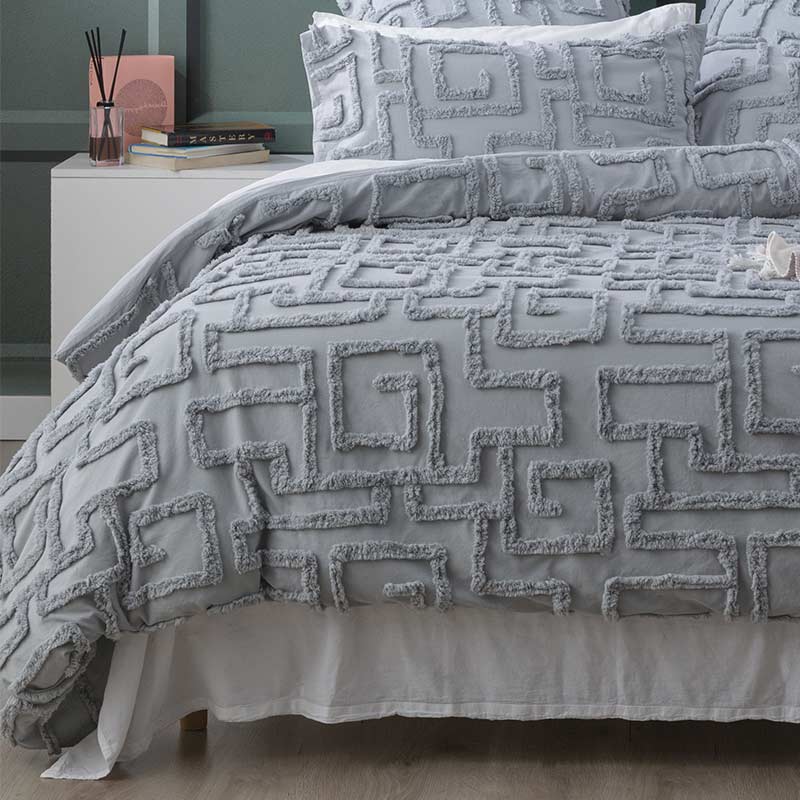 Renee Taylor Riley Cotton Chenille Silver Quilt Cover Set (6998752919596)