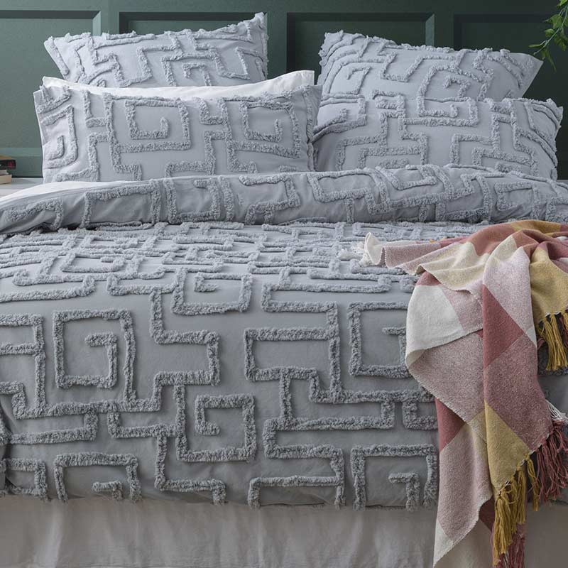 Renee Taylor Riley Cotton Chenille Silver Quilt Cover Set (6998752919596)