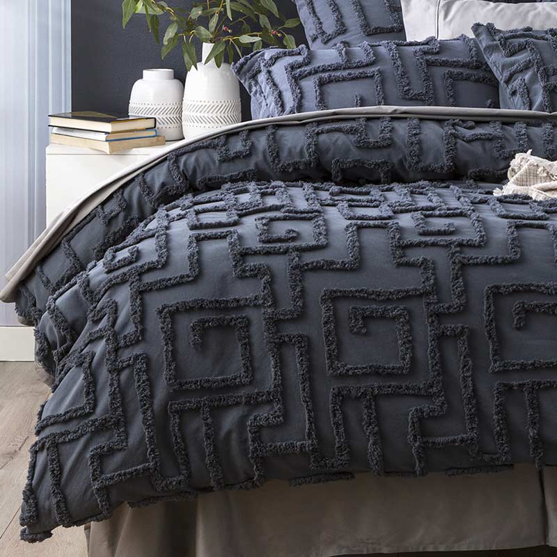 Renee Taylor Riley Cotton Chenille Slate Quilt Cover Set (6998754033708)
