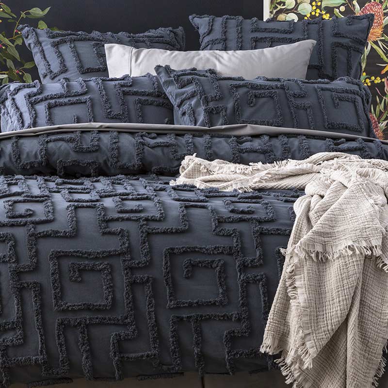 Renee Taylor Riley Cotton Chenille Slate Quilt Cover Set (6998754033708)