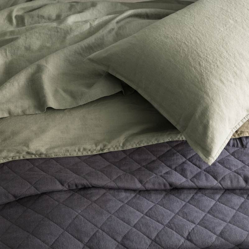 Renee Taylor Stone Washed 100% French Linen Jade Quilt Cover Set