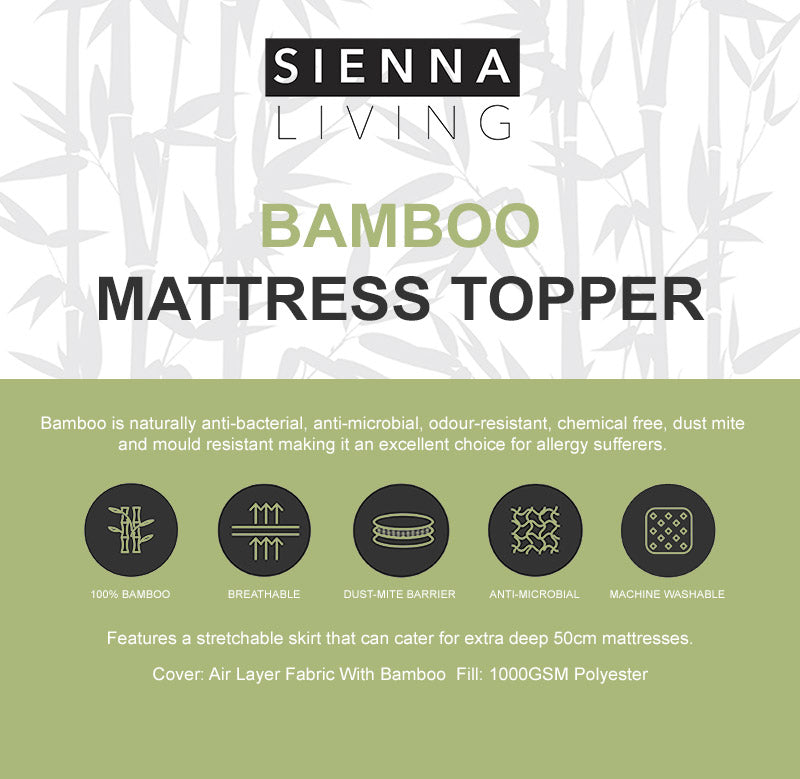 Sienna Living Hotel Bamboo Luxury 1000GSM Mattress Topper (6660385898540)