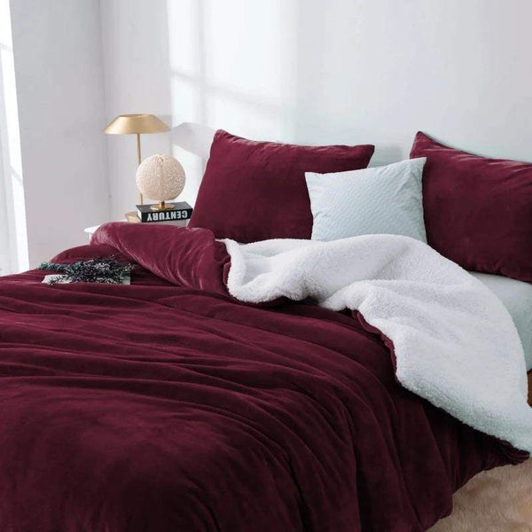 Softouch 2 in 1 Microplush Soft Teddy Sherpa Aubergine Quilt Cover Set (6985860481068)