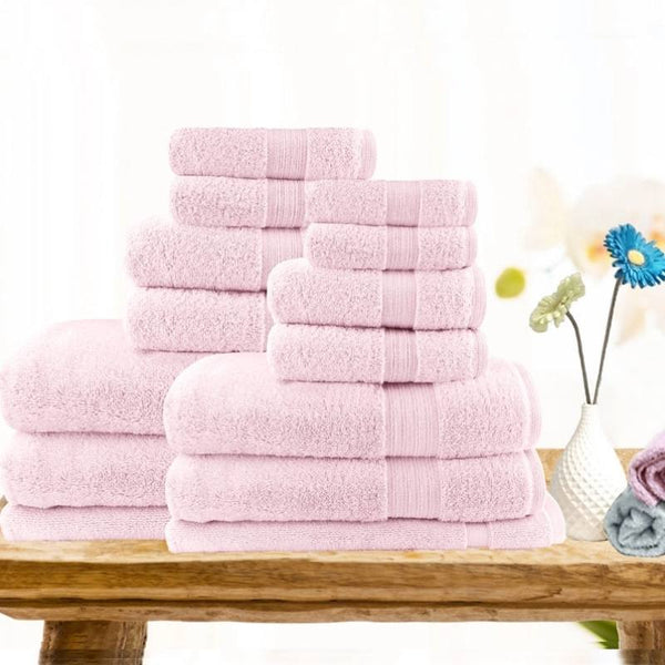 Softouch Light Weight Soft Premium Cotton Bath Towel 14 Piece Baby Pink Towel Pack (6984719564844)