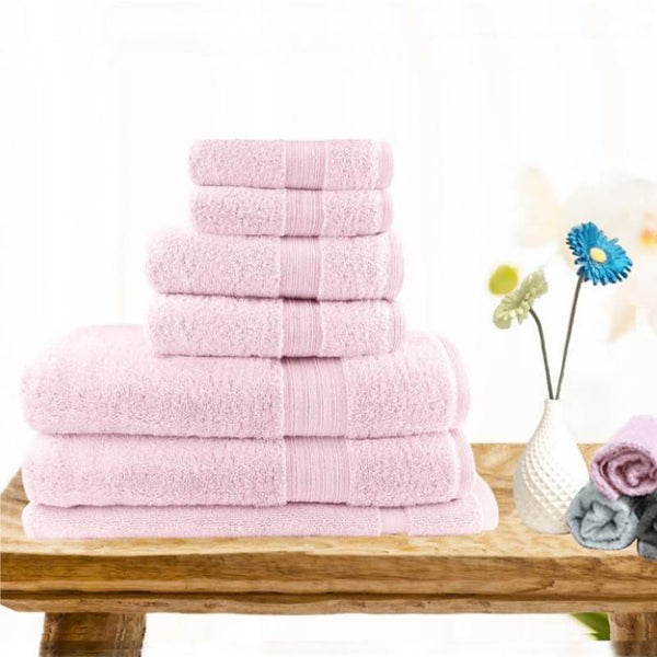 Softouch Light Weight Soft Premium Cotton Bath Towel 7 Piece Baby Pink Towel Pack (6984705540140)