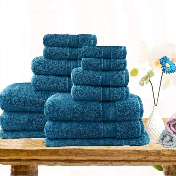 Softouch Light Weight Soft Premium Cotton Bath Towel 14 Piece Teal Towel Pack (6984726085676)