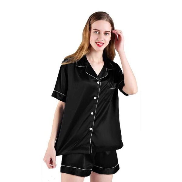 Softouch Super Soft Satin Short Black Pajama Set (6985778495532)