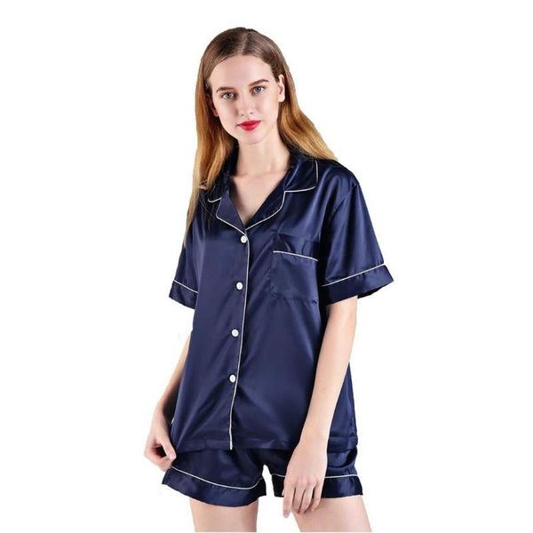 Softouch Super Soft Satin Short Navy Pajama Set (6985782100012)
