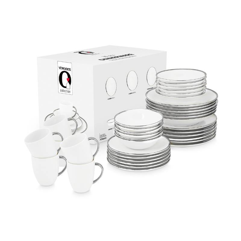 VTWonen Raw White Silver Dinnerware Set of 36 (7003313733676)